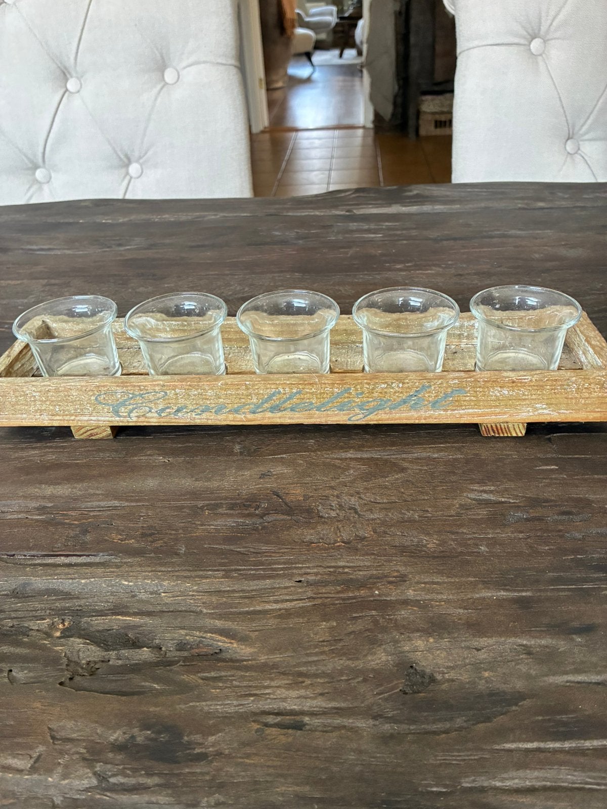 Tray met waxineglaasjes, Ophalen of Verzenden, Zo goed als nieuw, Hout