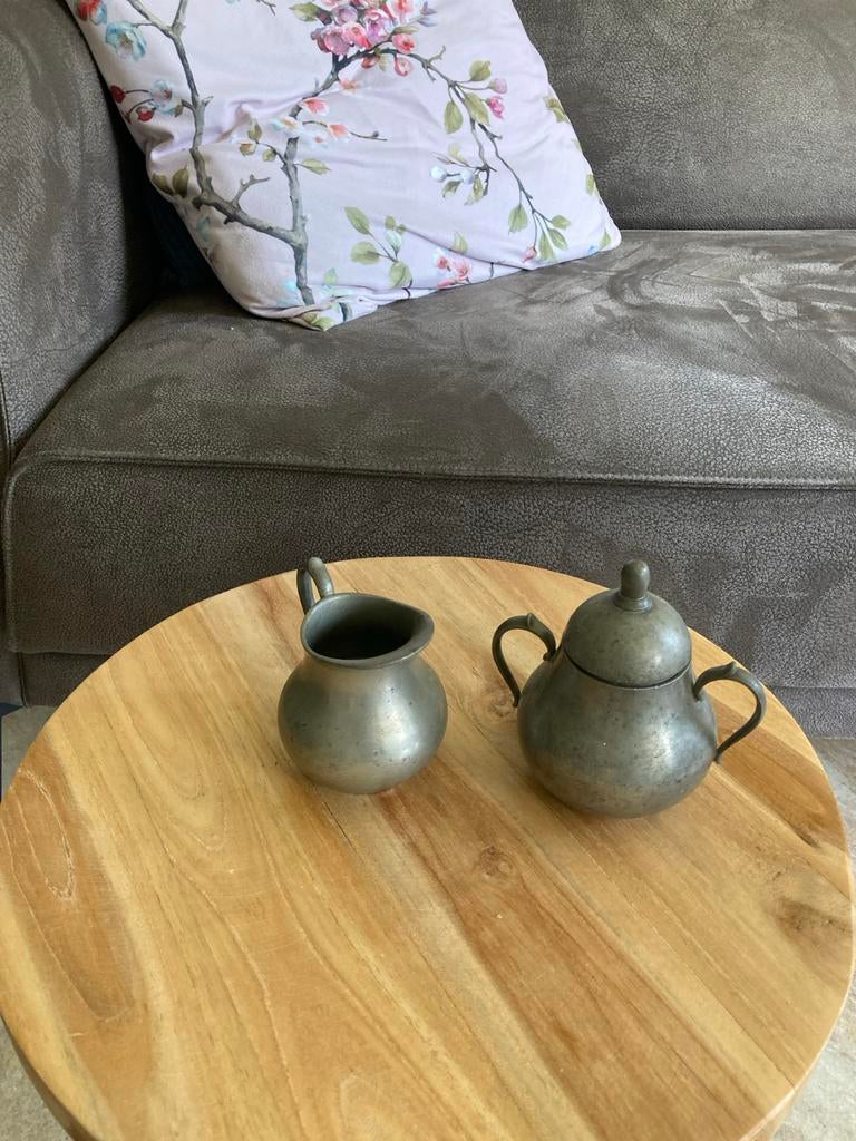 Vintage tinnen melkkan en suikerpot - Klein Den Haag, Antiek en Kunst, Antiek | Tin, Ophalen of Verzenden