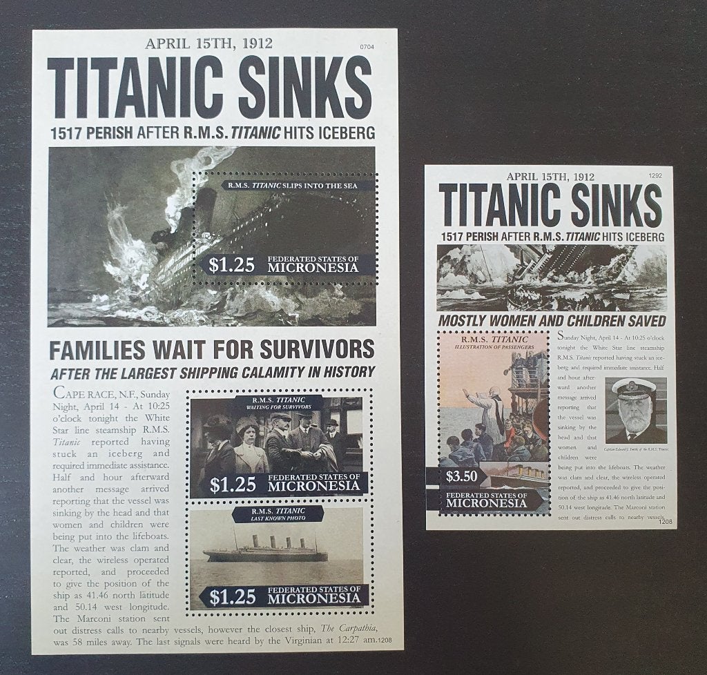 Micronesie 2012 Titanic Schip Michel 2314-2316 + blok 211 pf, Verzenden, Postfris, Overige thema's