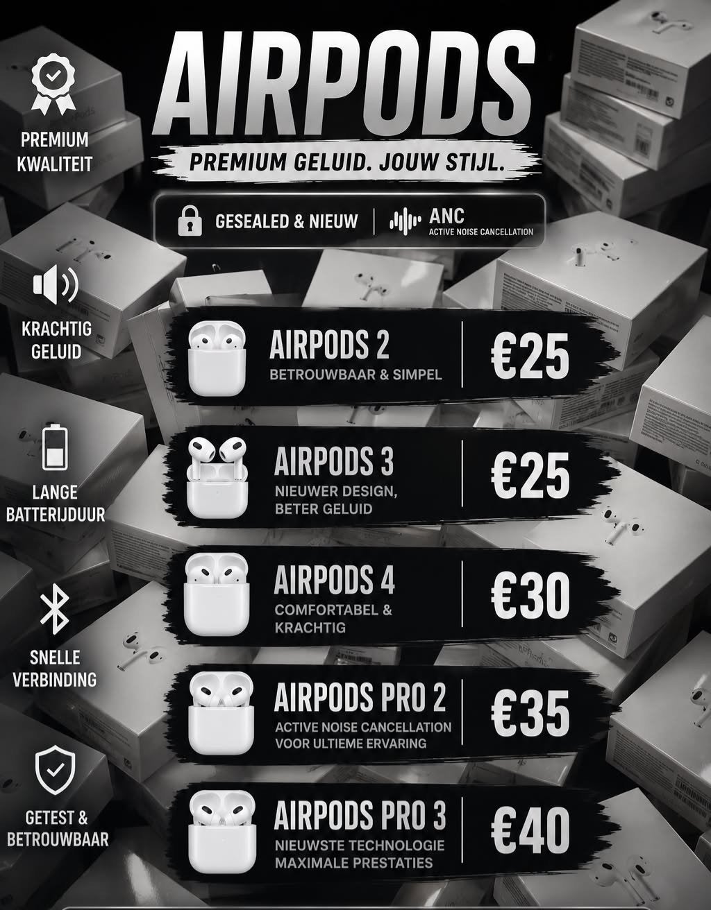 Diverse Nieuwe Airpods - Premium Geluid & ANC Opties, In-ear, Nieuw, Ophalen of Verzenden, Draadloos