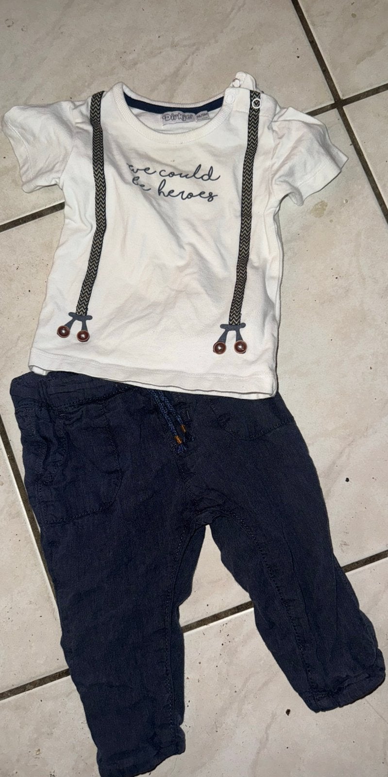 Leuke set: T-shirt met bretels en broekje (Dirkje) maat 74, Ophalen of Verzenden, Gebruikt, Jongetje
