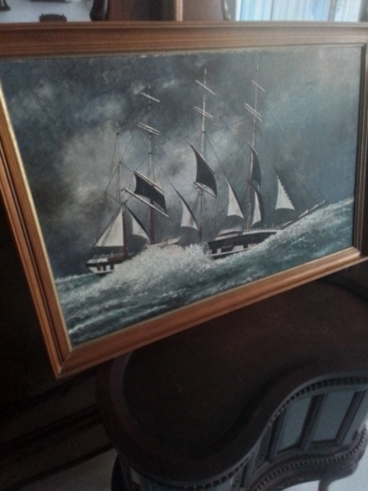 Groot olieverf schilderij driemaster op paneel 86x58cm, Antiek en Kunst, Kunst | Schilderijen | Klassiek, Ophalen, Olieverf, Origineel werk