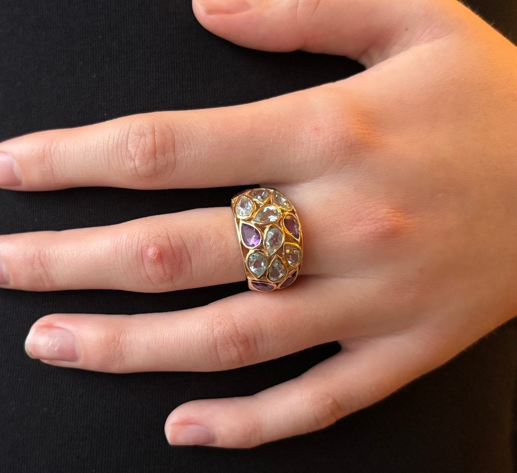 Aquamarijn amethist luxe gouden edelsteen dames ring robuust, 18 tot 19, Voordeelsieraden, Verzenden, Zo goed als nieuw