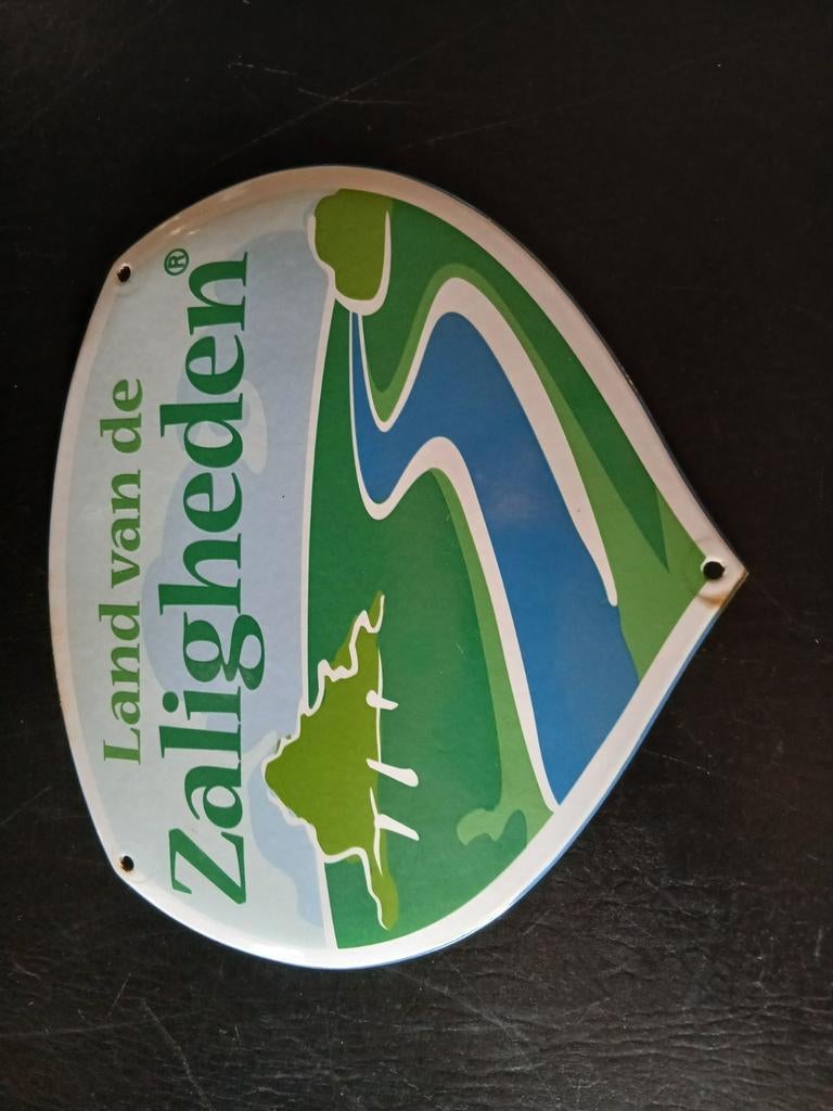 Mooi zwaar bol emaille bord 'Land van de Zaligheden', Antiek en Kunst, Antiek | Emaille, Ophalen of Verzenden