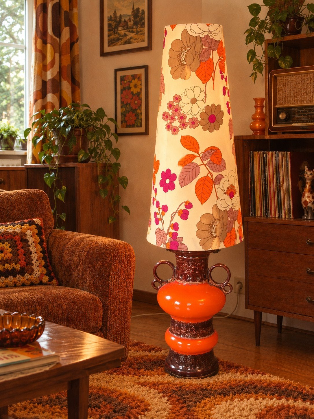Vintage "west Germany" vloerlamp met bloemenkap, Antiek en Kunst, Ophalen