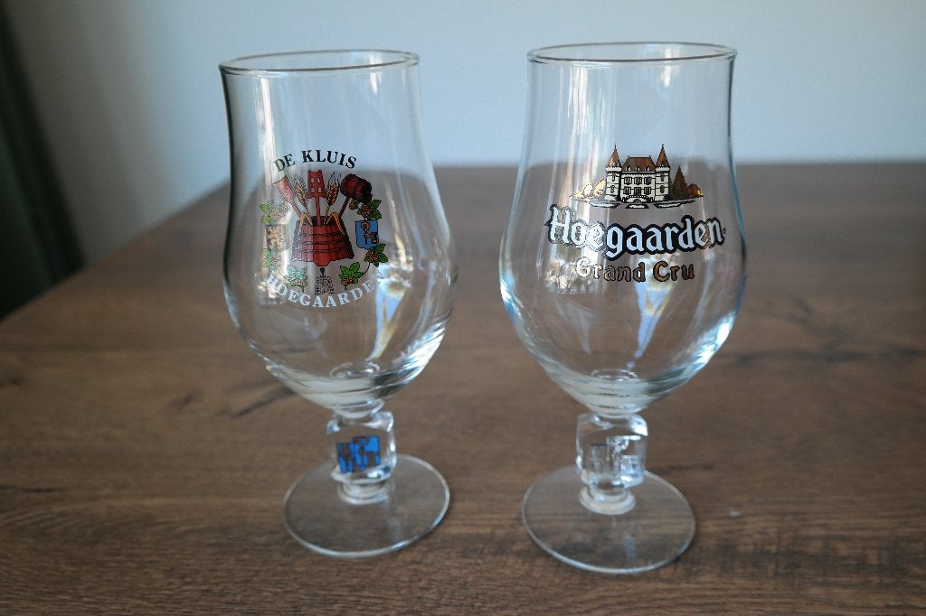 2 vintage Hoegaarden bierglazen – Grand Cru & De Kluis, Ophalen of Verzenden, Zo goed als nieuw, Glas of Glazen, Overige merken