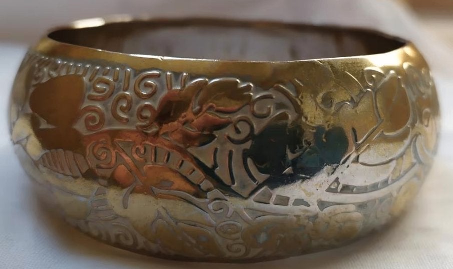Oude messing brede ronde armband, Ophalen of Verzenden, Gebruikt, Goud, Overige materialen