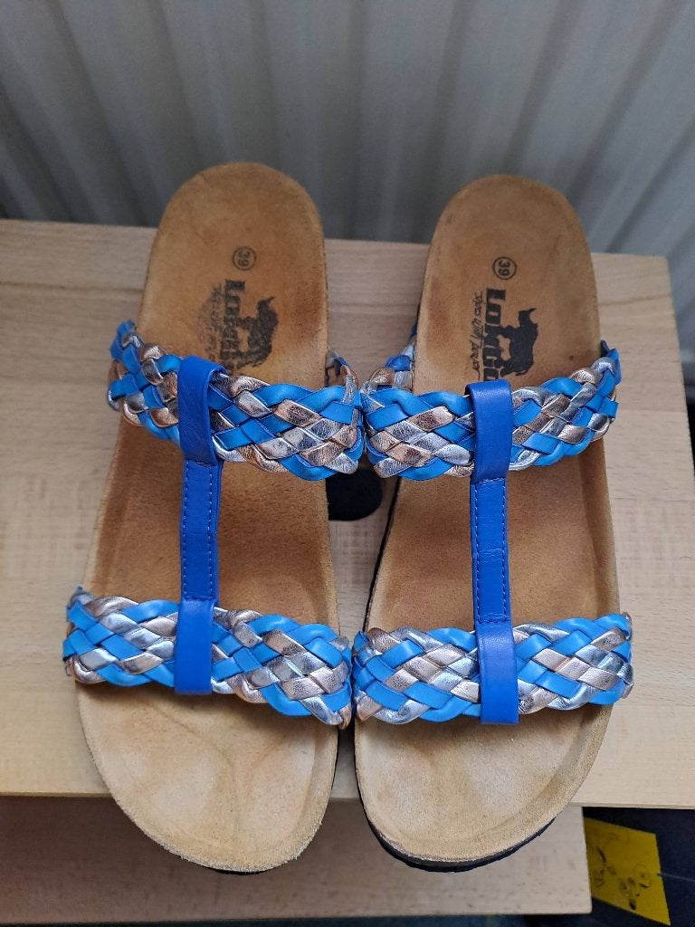Leren Slippers van  Longo 39, Blauw, Zo goed als nieuw, Ophalen, Slippers