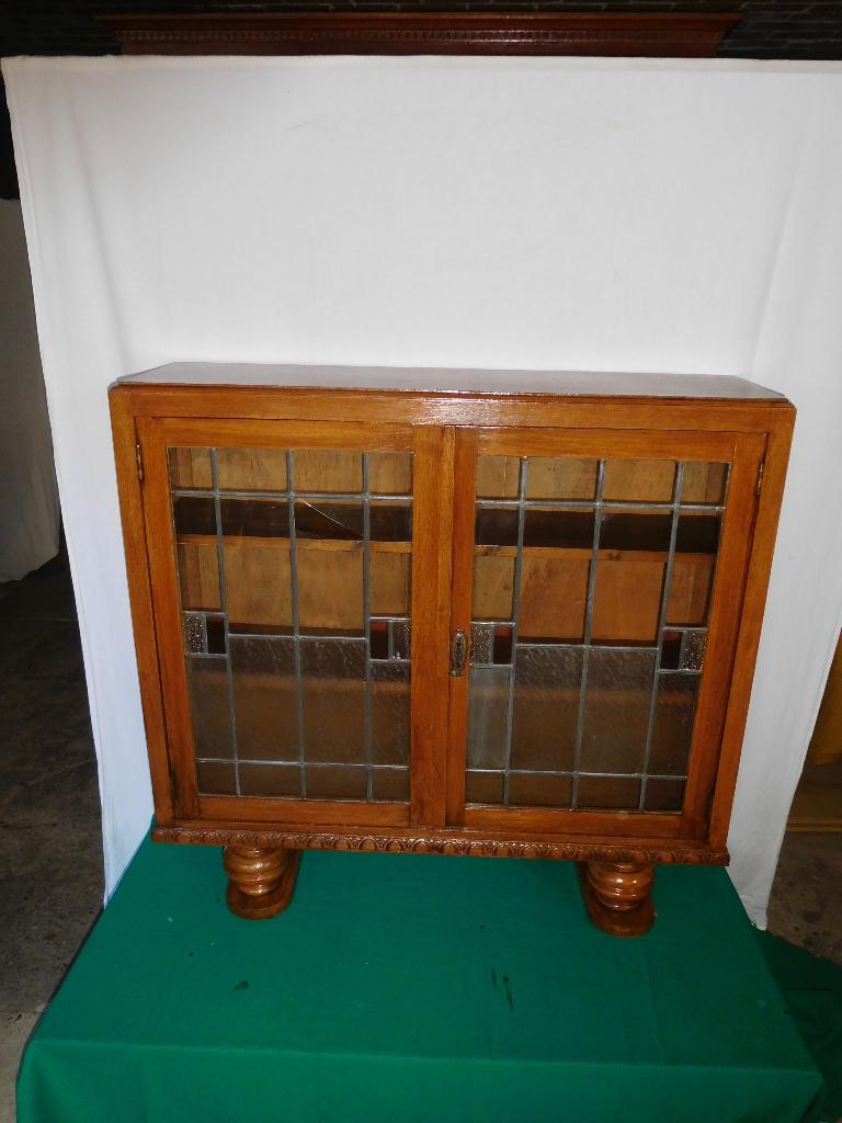 eiken vitrine / boeken kast, Huis en Inrichting, Kasten | Vitrinekasten, Ophalen, Glas, Met deur(en), 100 tot 150 cm