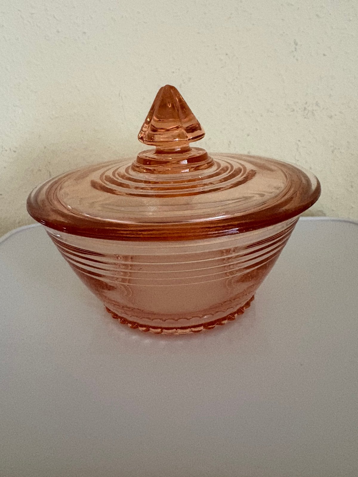 Art deco roze persglas suikerpot, Ophalen of Verzenden, Zo goed als nieuw, Rechthoekig