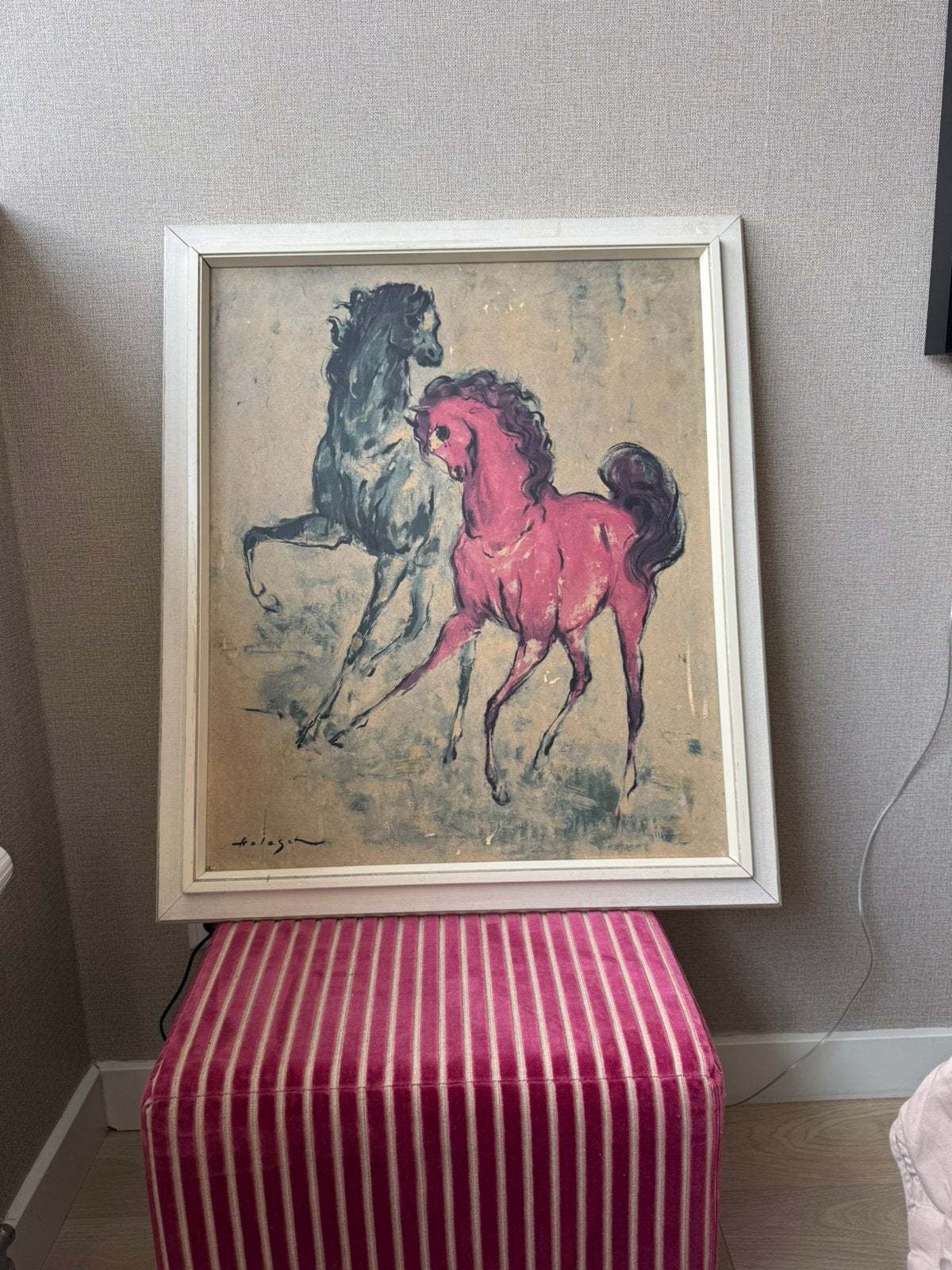 Denes de Holesch Courtship vintage paardenprent Triton Press, Ingelijst, Ophalen of Verzenden, Lithografie, Dieren en Natuur