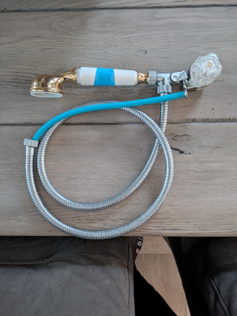 Retro old skool Rapetti douchekop met slang chroom/goud, Ophalen, Gebruikt, Koper, Douche