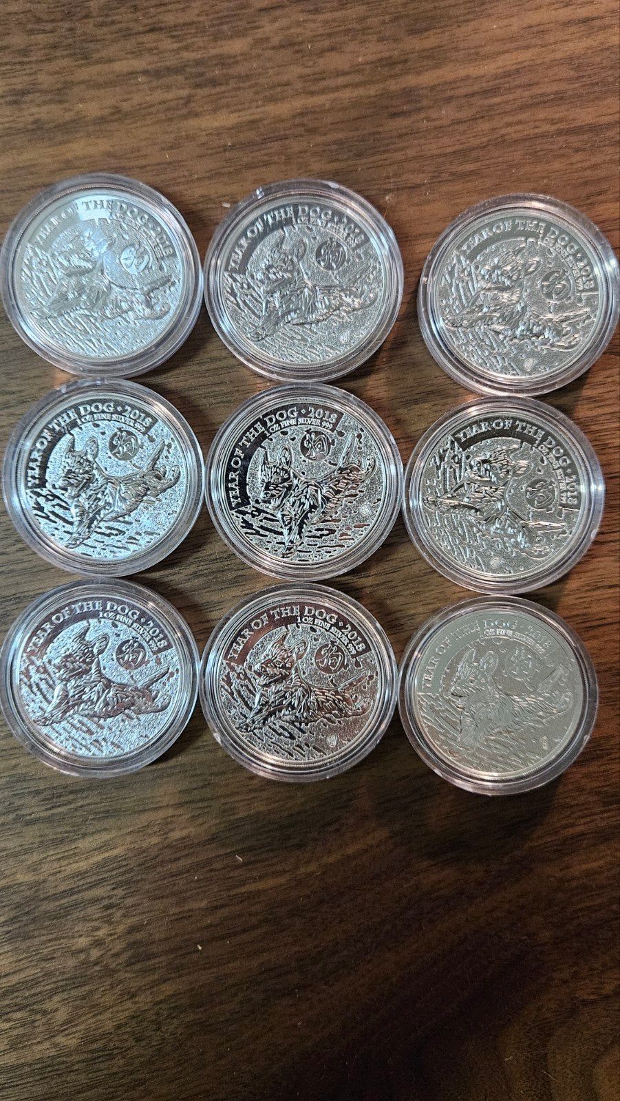 9 x 1 ounce lunar uk year of the dog 2018, Ophalen of Verzenden, Overige waardes, Zilver