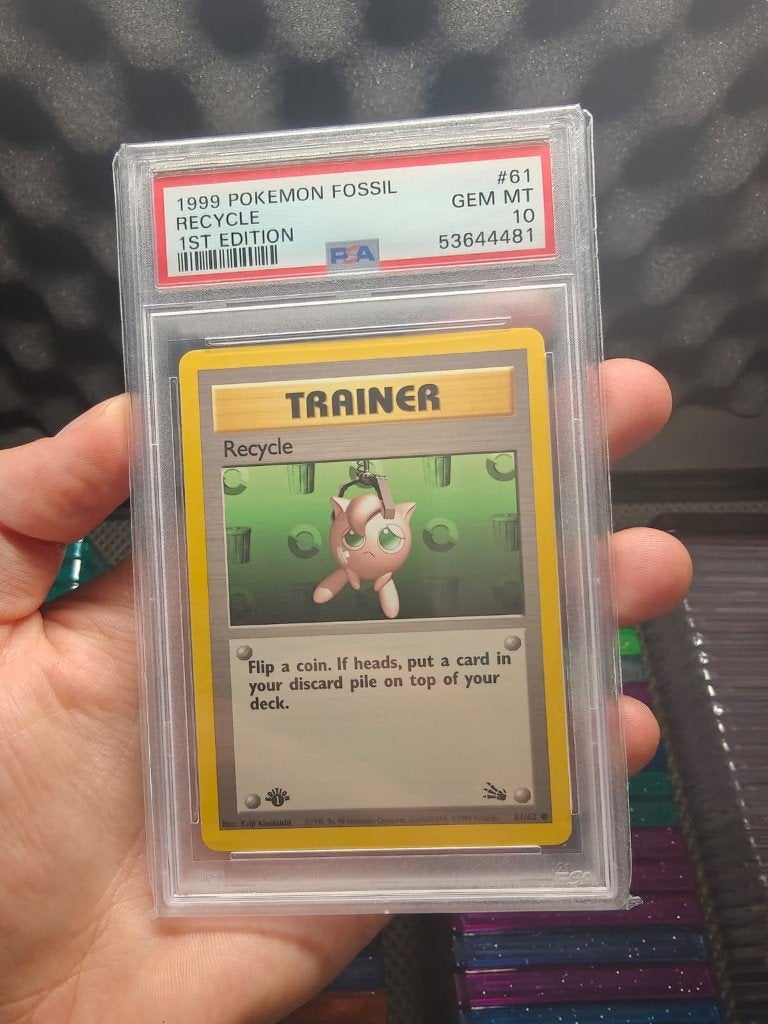 Pokemon Fossil 1st edition Recycle PSA10, Ophalen of Verzenden, Zo goed als nieuw, Losse kaart