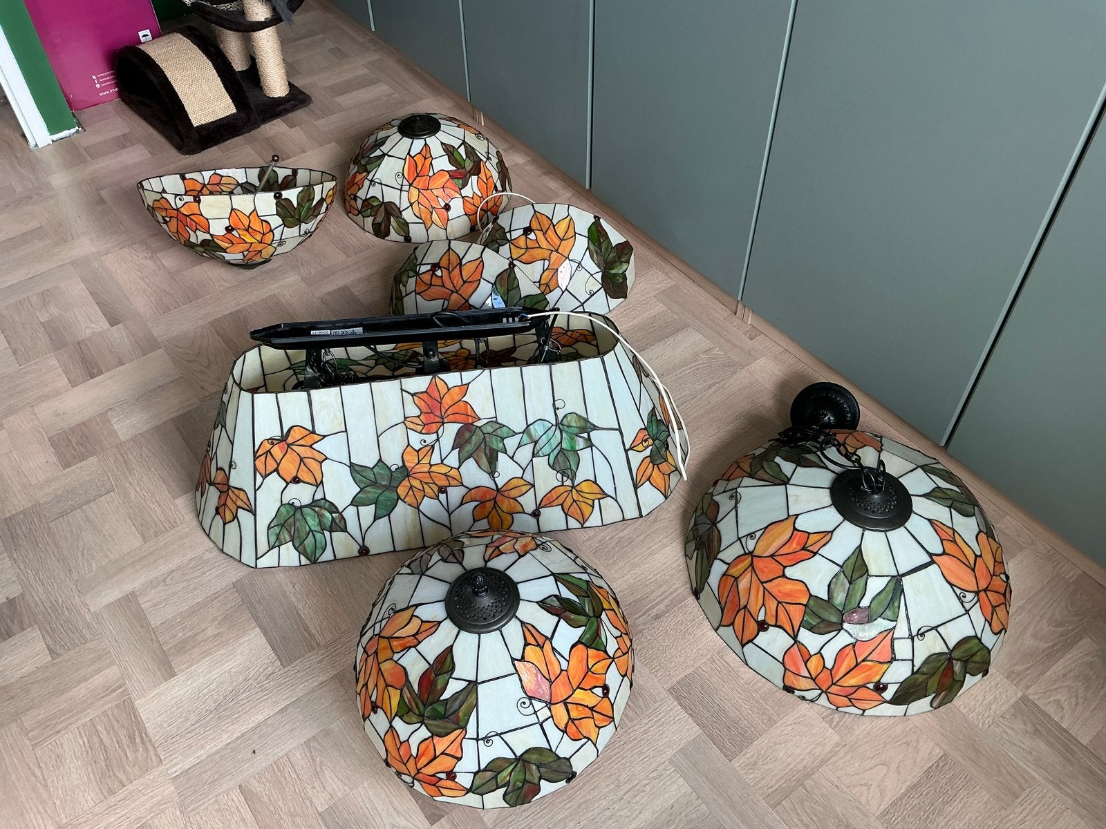 Complete Tiffany lampenset 'Herfst' - 7 stuks, Ophalen, Gebruikt, Glas