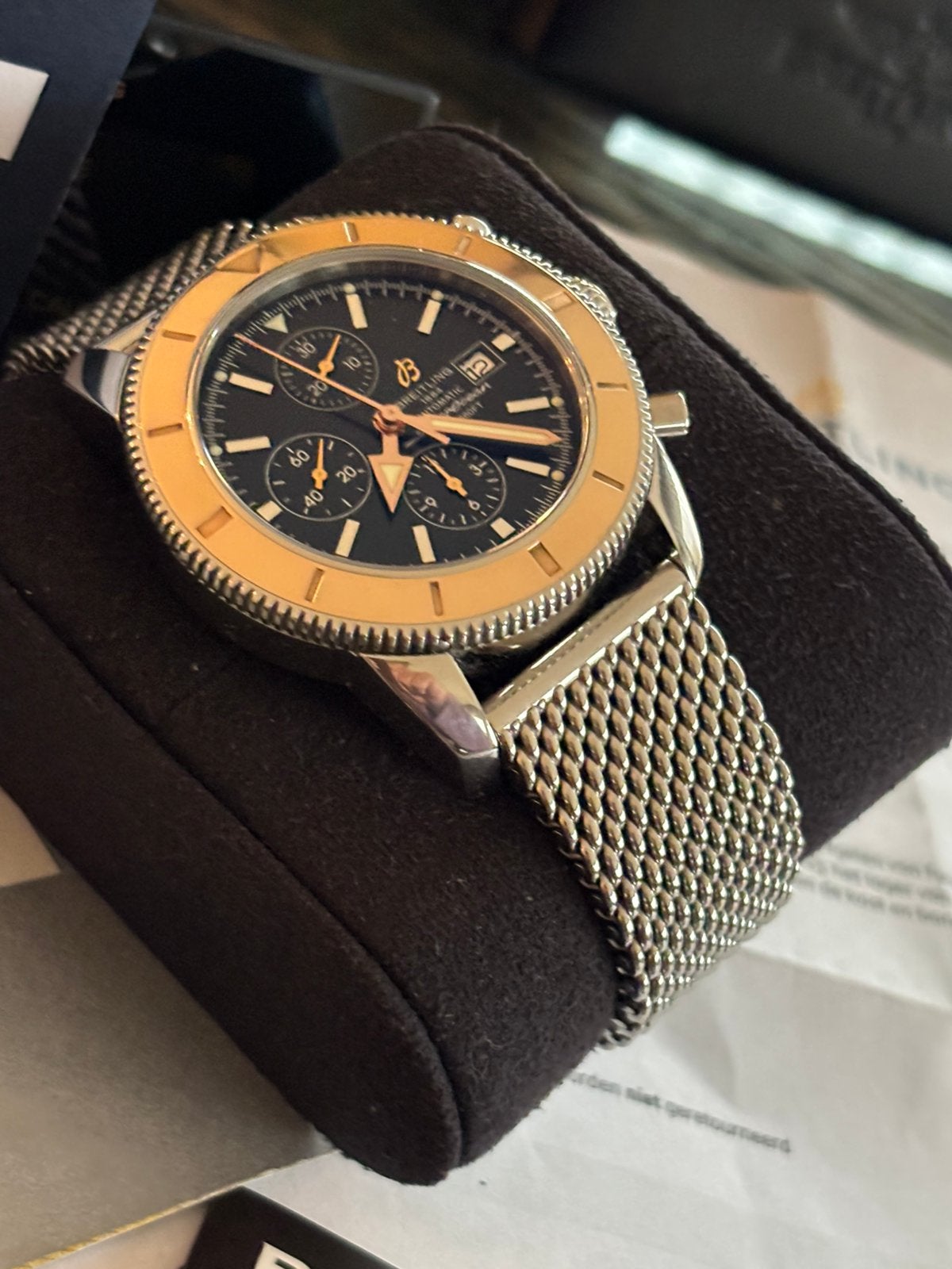 Breitling Super ocean  U13320. Gouden bezel, Ophalen of Verzenden, Zo goed als nieuw, Staal, Breitling