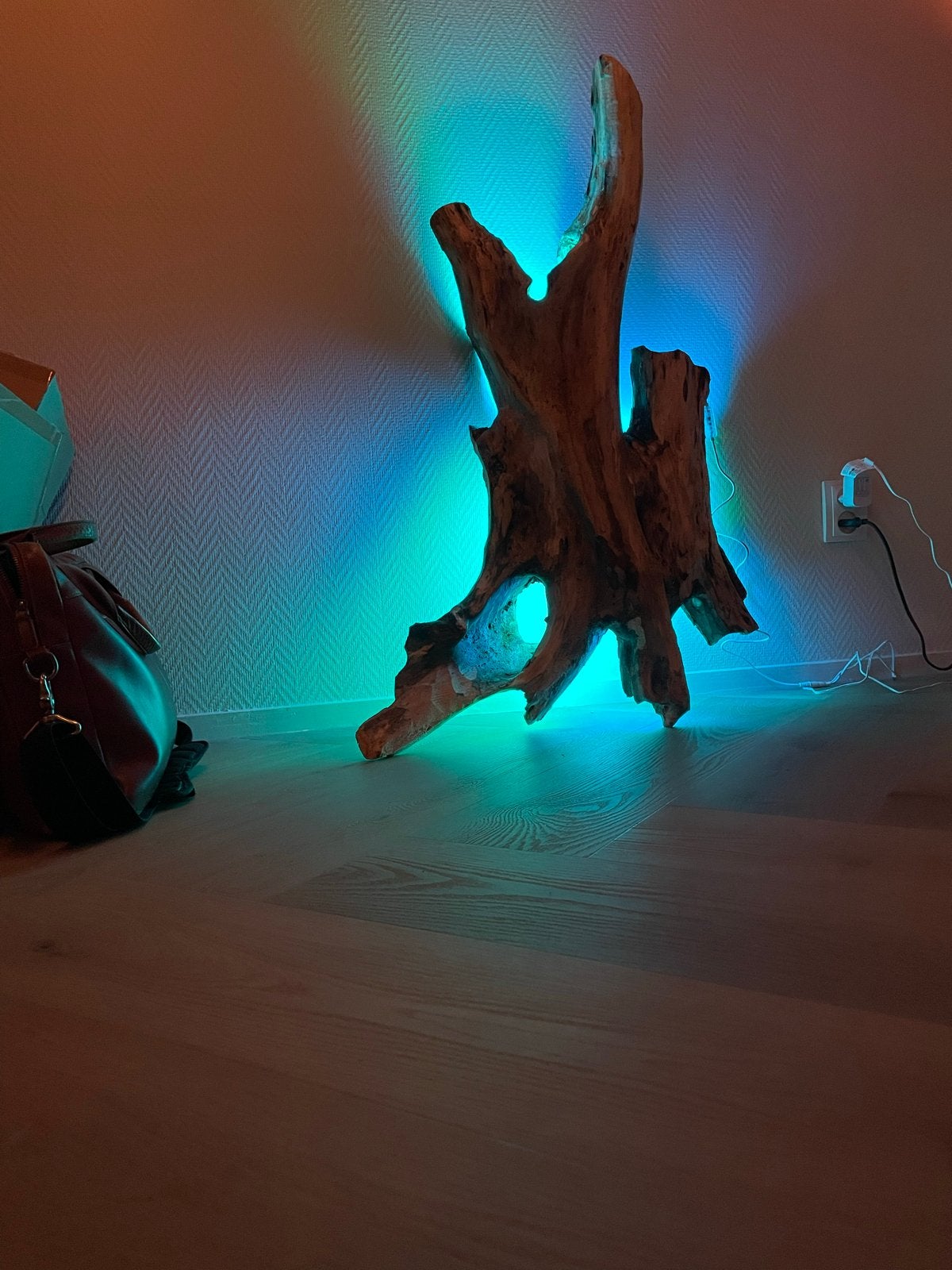 Unieke drijfhout lamp met sfeervolle LED verlichting, Huis en Inrichting, Lampen | Vloerlampen, Ophalen of Verzenden, Zo goed als nieuw
