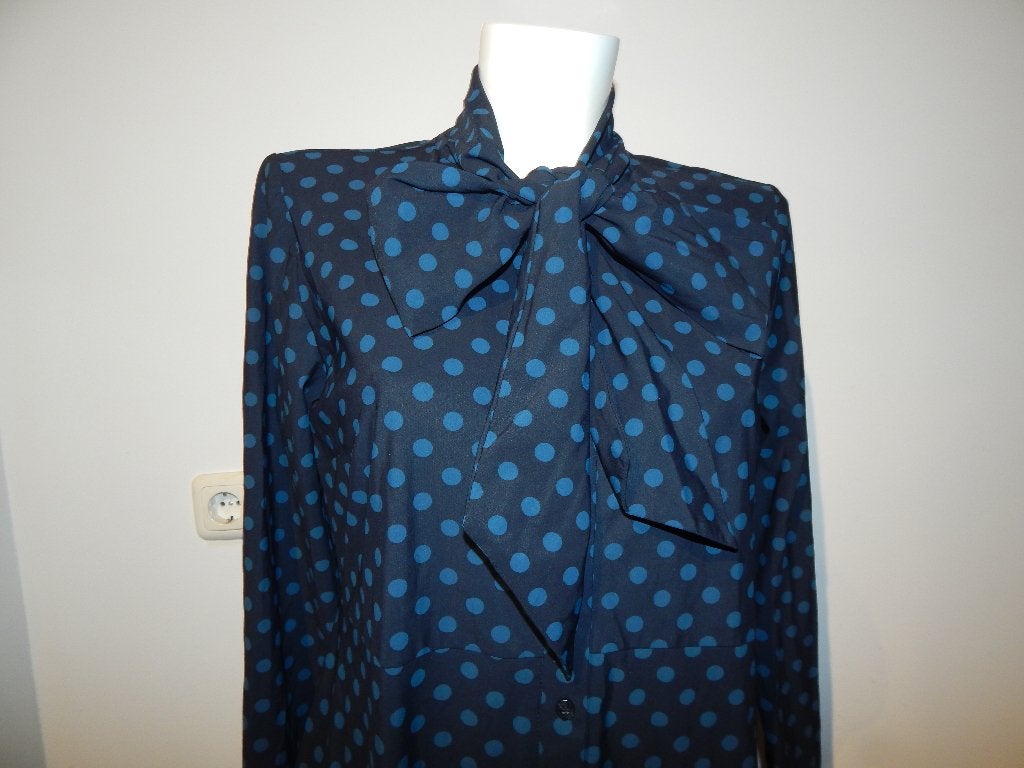 Studio Anneloes travel stof jurk strik hals stippen print L, Studio Anneloes, Maat 42/44 (L), Zo goed als nieuw, Knielengte