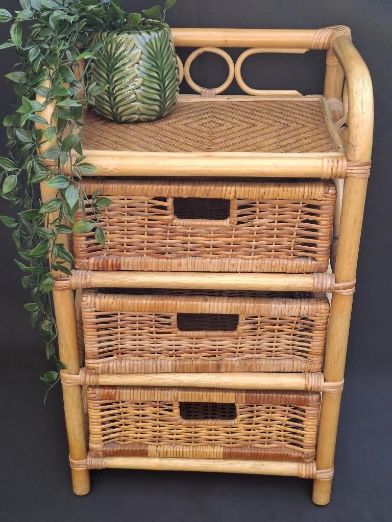 Vintage Rotan Ladekastje Jaren 70 Boho / Bamboe Opbergkastje, Ophalen, Overige materialen, Minder dan 50 cm, Boho Chic (Bohemian),  Mid-Century Modern uit de jaren 70