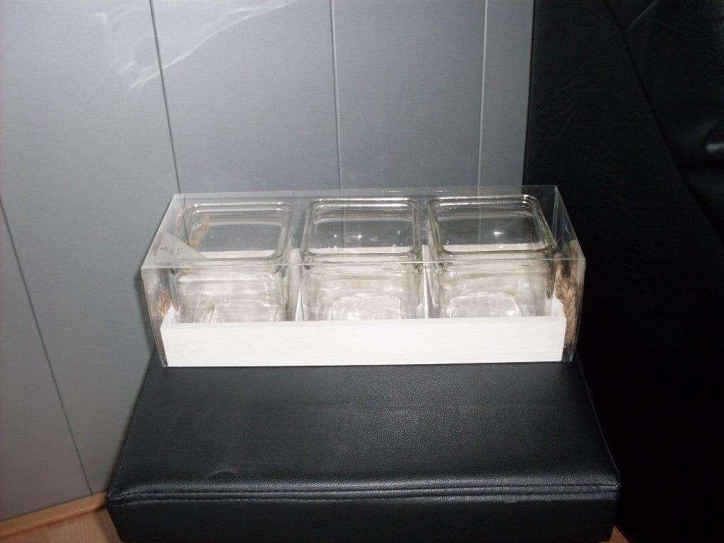 nieuw in de verpakking dienblad met 3 glazen potten, Ophalen, Nieuw, Glas, Pot, Bus of Blik