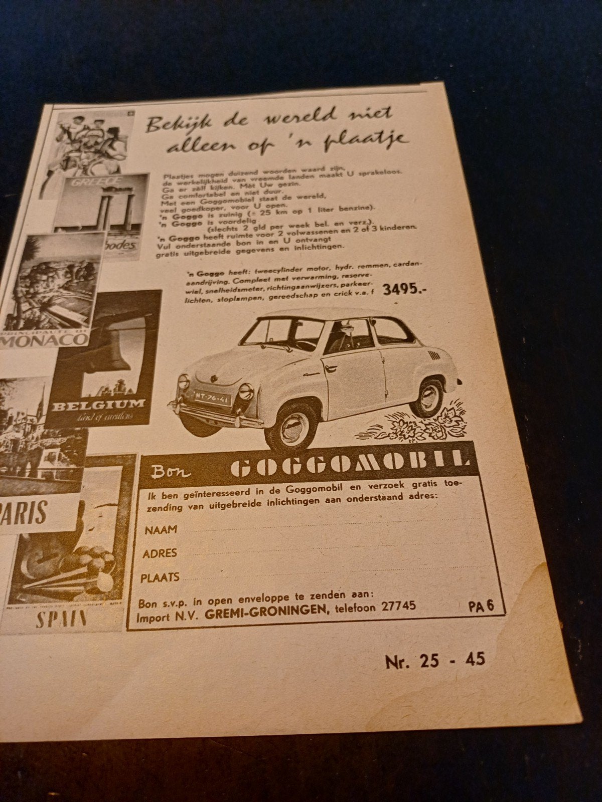 advertentie Goggomobil bekijk de wereld 1957, Ophalen of Verzenden, Zo goed als nieuw, Auto's