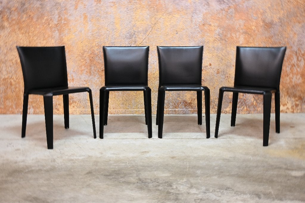 ZGANieuw 4 zwarte leren Bontempi Clark design stoelen, Bontempi, Zwart, Leer, Ophalen of Verzenden