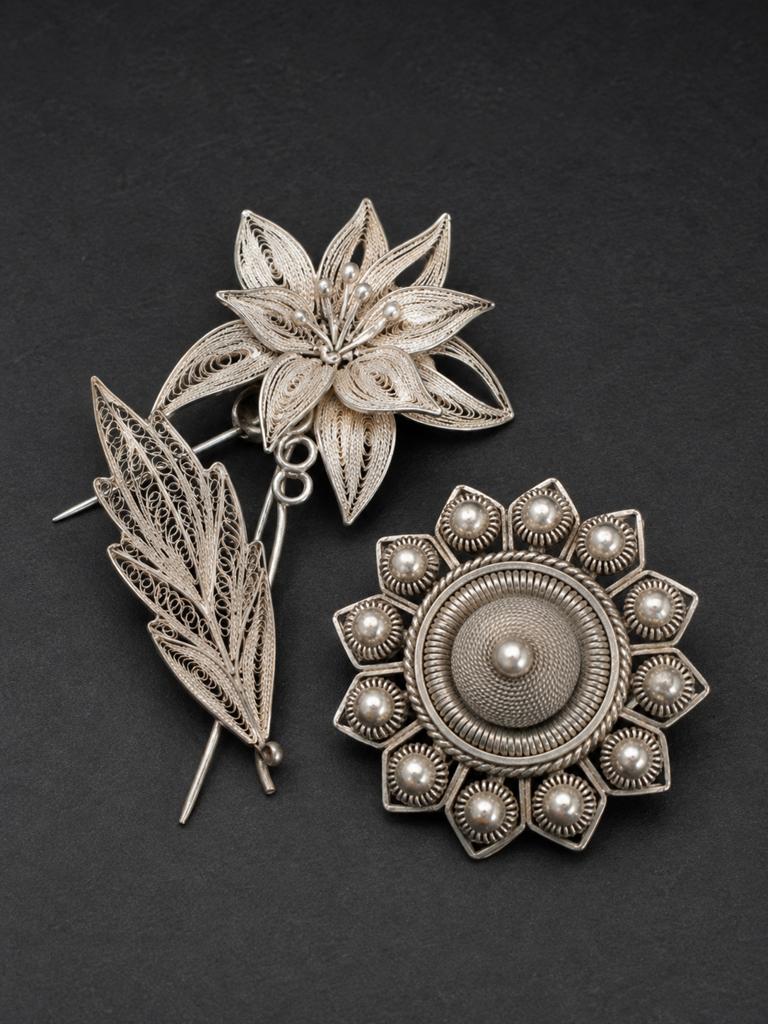 Prachtige antieke filigrain zilveren broches – 830 zilver, Ophalen of Verzenden, Zo goed als nieuw