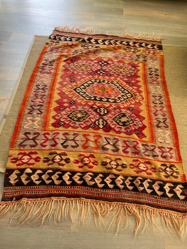 Vintage Kelim Marokkaans wollen kleed, Huis en Inrichting, Stoffering | Tapijten en Kleden, Ophalen, Gebruikt, 100 tot 150 cm