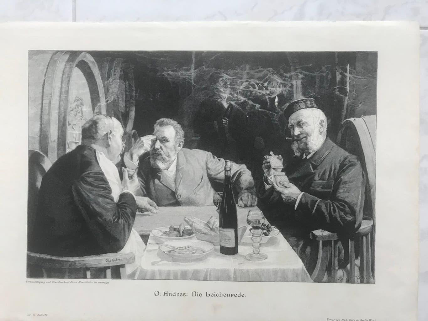 Otto Andres: Die Leichenrede, 1900, or. gravure, 32x21cm., Origineel, Dagelijks leven, Ophalen of Verzenden, Gravure