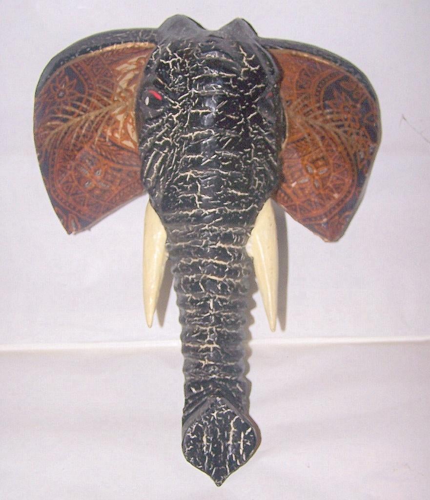 Prachtige handgesneden houten wanddecoratie Afr. Olifant., Oosters, Hout, Ophalen of Verzenden, Handgemaakt