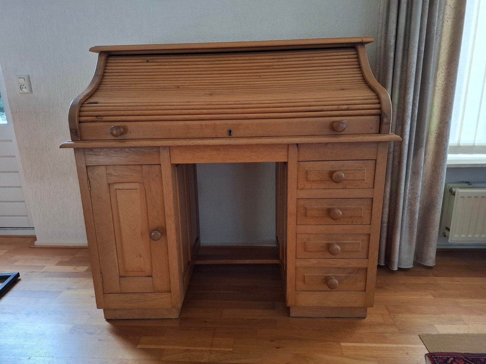 Rolluikbureau van massief blank eikenhout., Ophalen, Gebruikt, 120 cm, Hout
