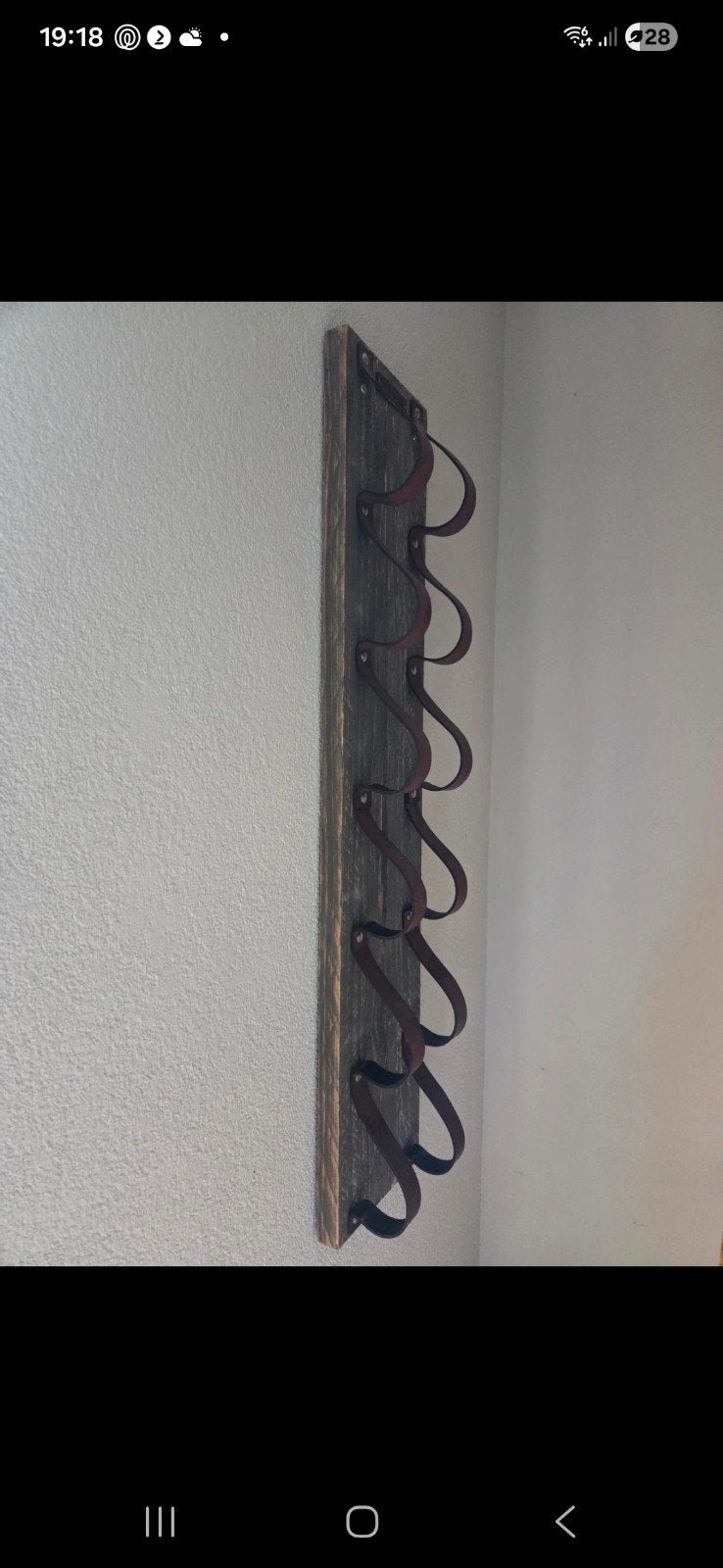 Wijnrek van hardhout en leer voor 6 flessen - 100x20 cm, Ophalen of Verzenden, Zo goed als nieuw, Hout, 5 tot 15 flessen