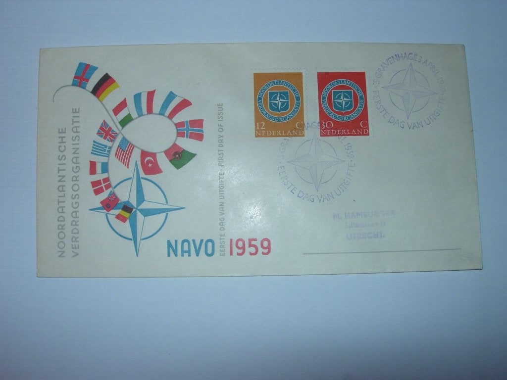 NL Nederland FDC E 37 NAVO 1959, Verzenden, Beschreven, Nederland