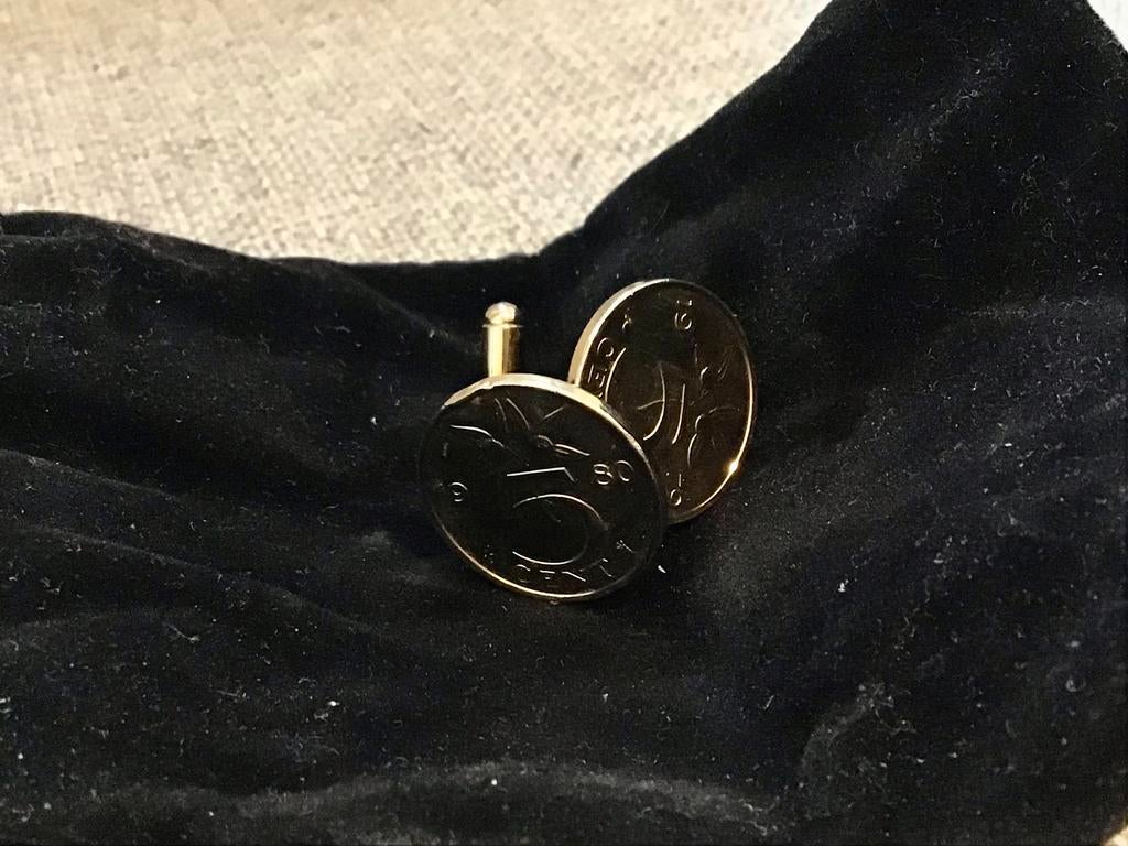 Goudkleurige Manchetknopen van 2 Stuivers (1979 & 1980), Sieraden, Tassen en Uiterlijk, Ophalen of Verzenden, Zo goed als nieuw