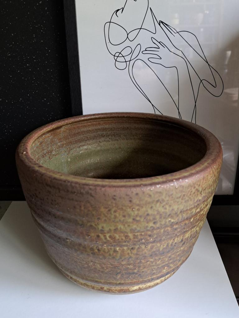 MOBACH robuuste grote zware bloempot groen bruin zwart, Gebruikt, Rond, Binnen, Ophalen of Verzenden