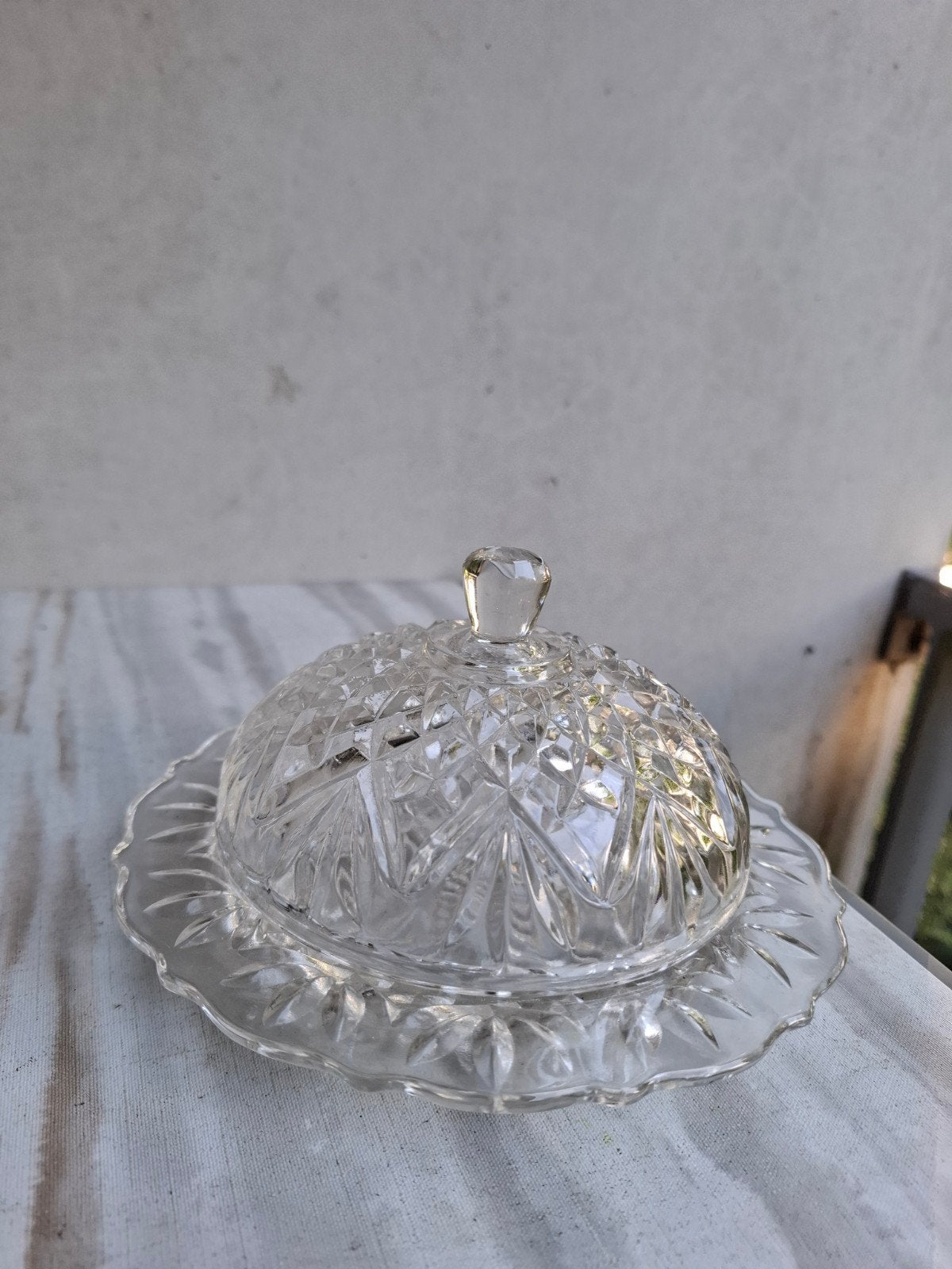 Vintage Kristallen Boterkoepel met Schaal, Antiek en Kunst, Curiosa en Brocante, Ophalen of Verzenden