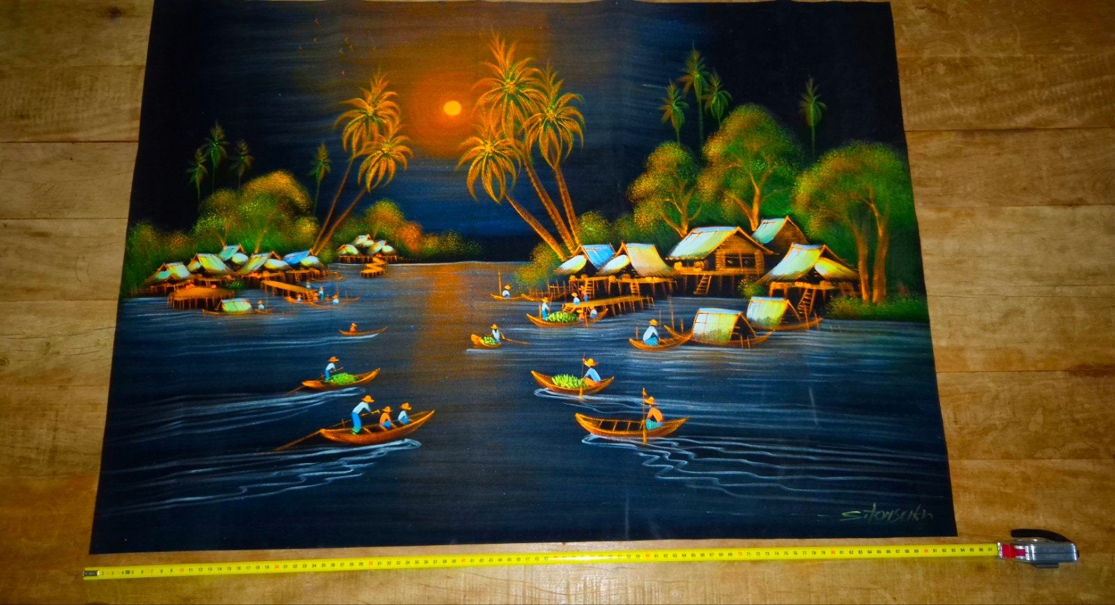 Asian black velvet painting  S.Tonsukh, Ophalen