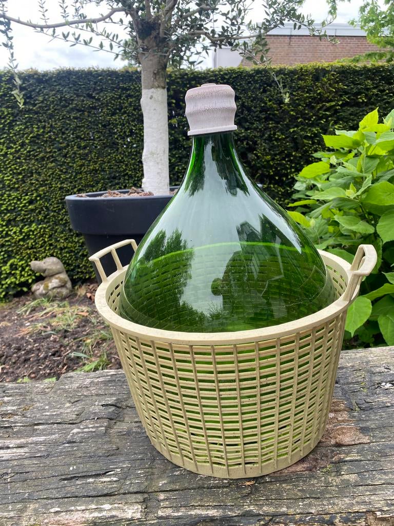 Glazen fles, Ophalen, Gebruikt, Groen, Glas