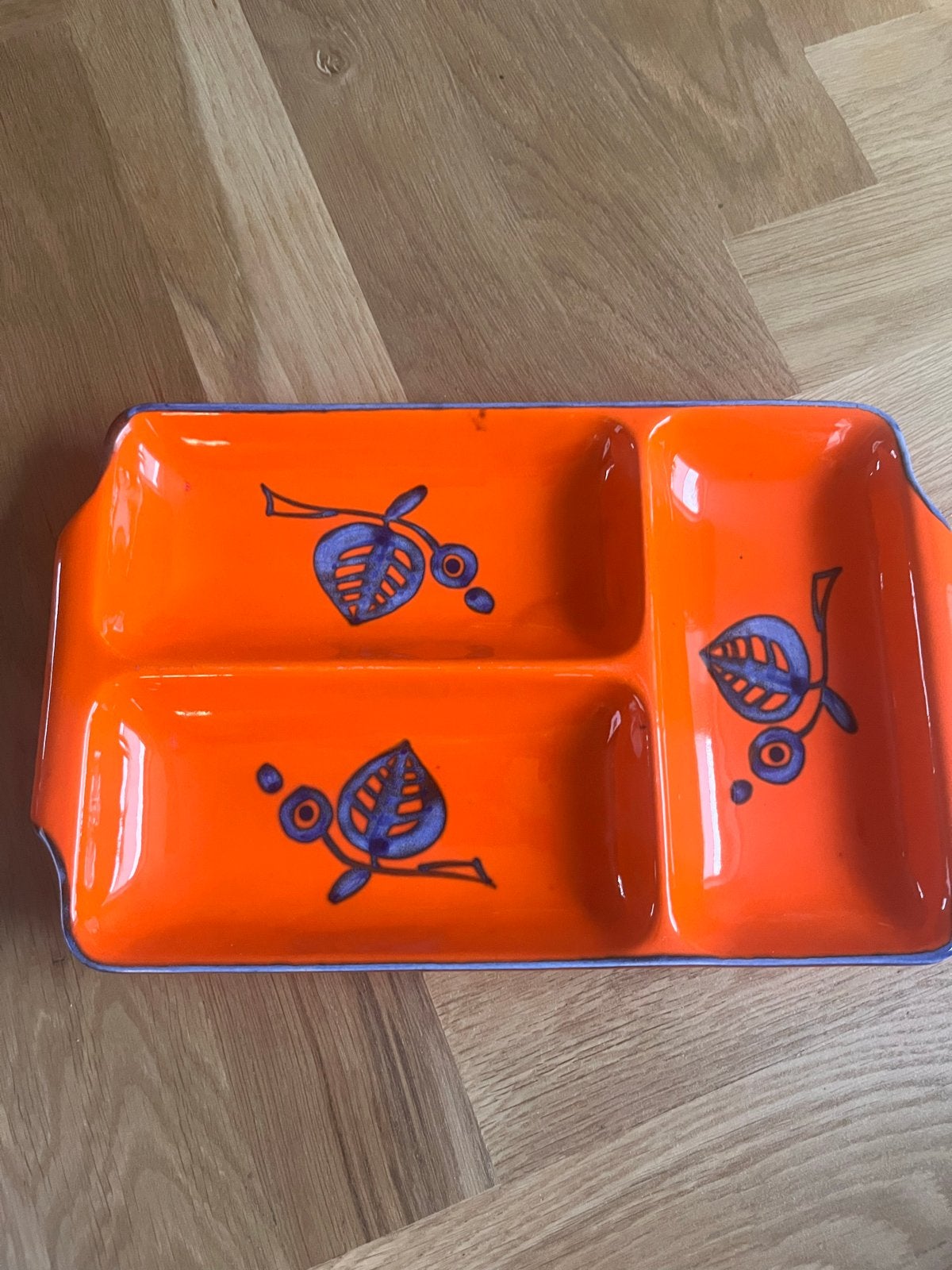 Vintage Tivoli schaal met 3 vakken - Oranje keramiek, Antiek en Kunst, Ophalen of Verzenden