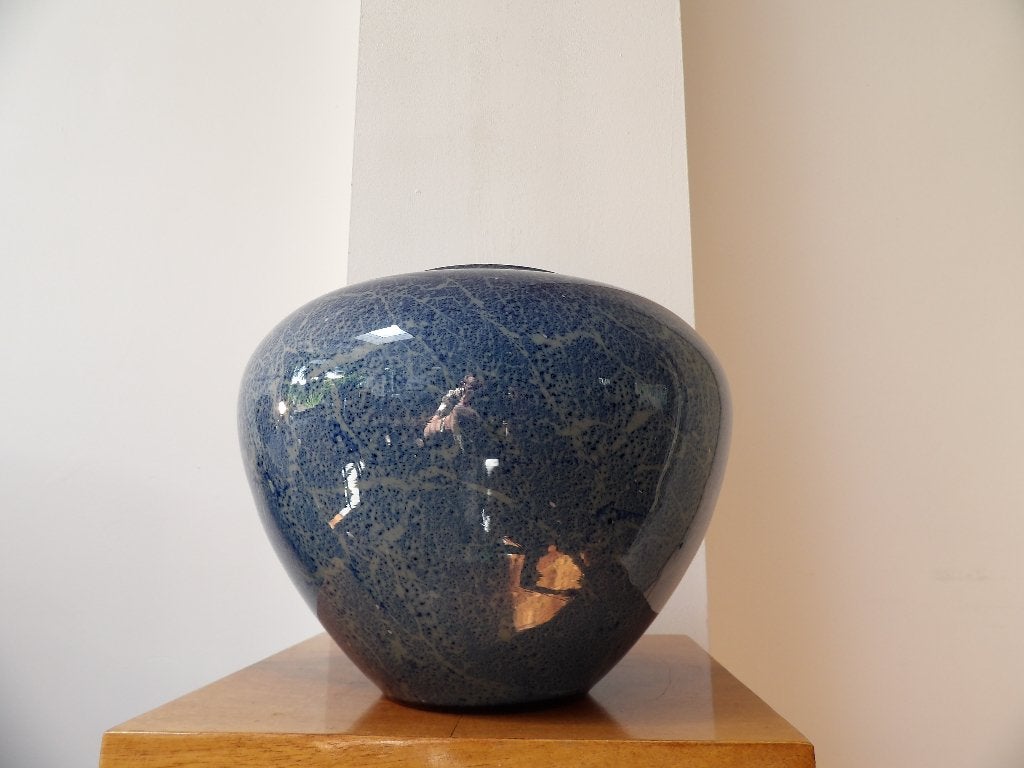 Gunther Lambert Vaas, Blauw Gemarmerd Opaalglas, Jaren '80, Ophalen of Verzenden