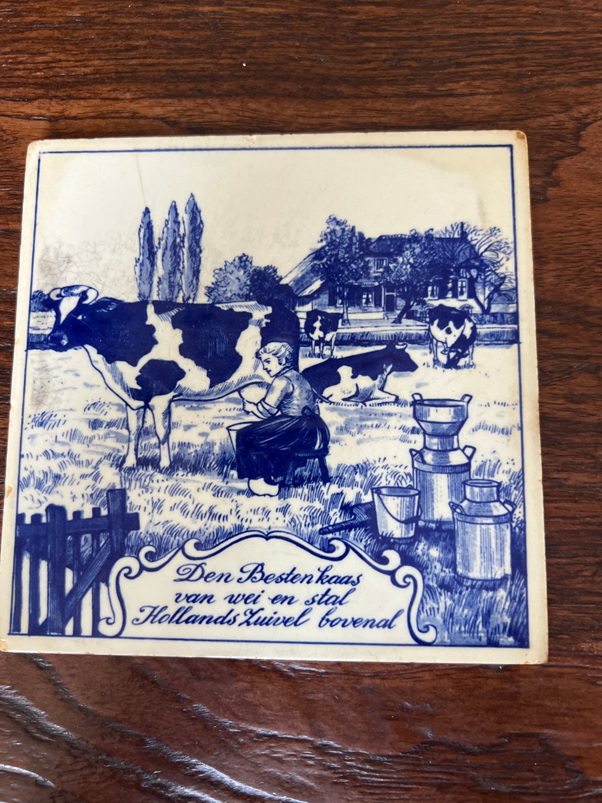 Antieke Delfts Blauwe Tegel: Hollandse Zuivel, Ophalen of Verzenden