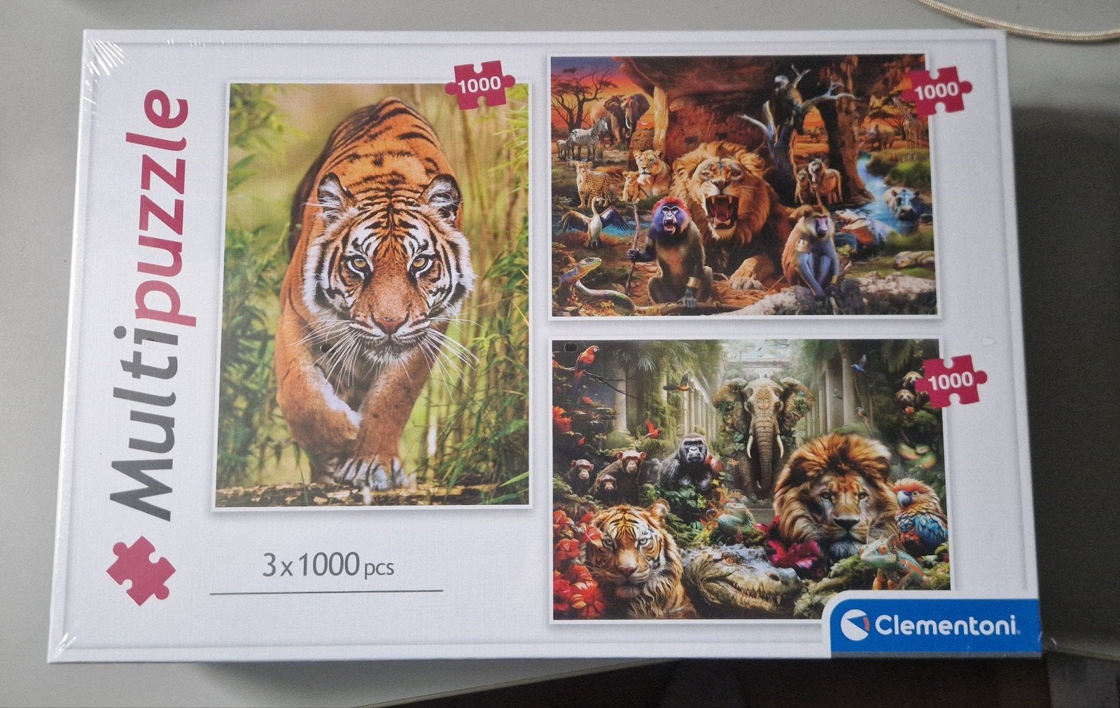 NIEUW IN FOLIE: Clementoni Multipuzzle Dieren - 3x1000 st., Ophalen of Verzenden, 500 t/m 1500 stukjes, Nieuw, Legpuzzel