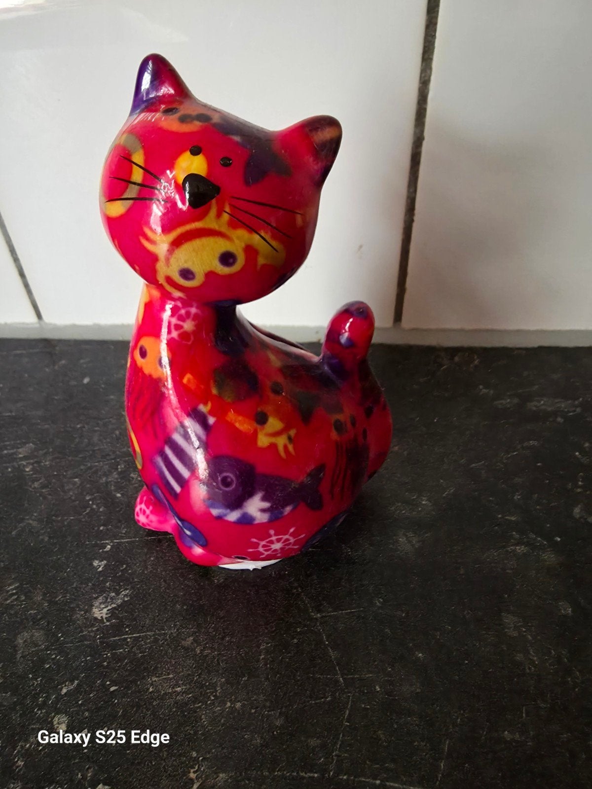 Kleurrijke spaarpot poesje - pomme pidou stijl, Ophalen of Verzenden, Gebruikt, Meerkleurig, Overige stijlen