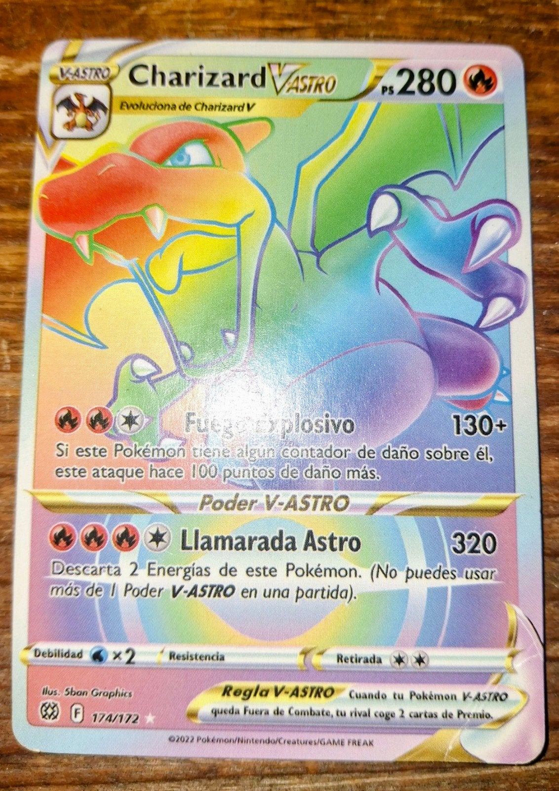 Charizard VSTAR 174/172 Rainbow Secret Rare Pokemon Card (SW, Ophalen of Verzenden, Gebruikt, Losse kaart
