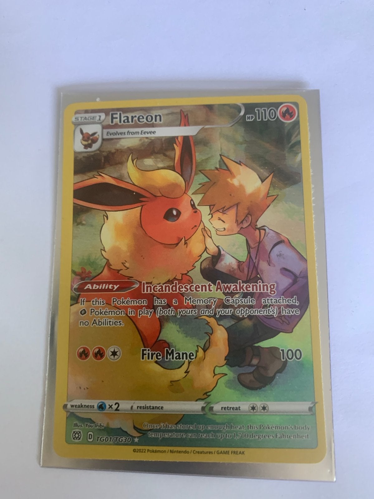 Pokémon Kaart Flareon TG01/TG30 Trainer Gallery, Ophalen, Zo goed als nieuw, Losse kaart