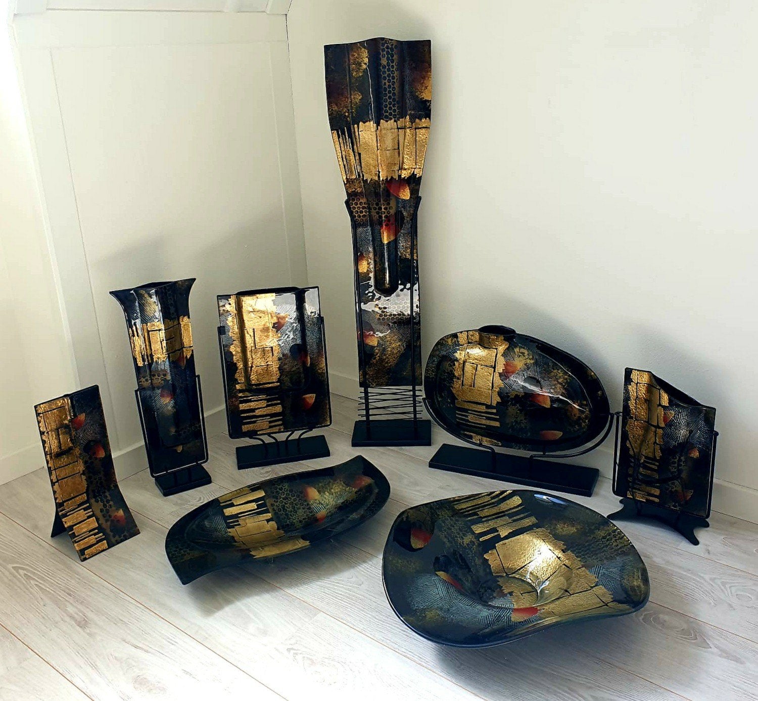 Vazen set 8st, Ophalen, Rood, Glas
