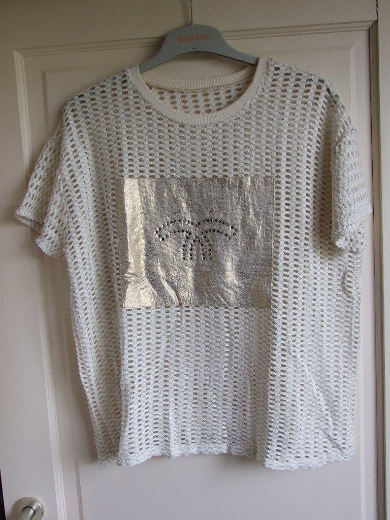 Beige gouddraad opengewerkte top met palmboom 48, Kleding | Dames, Tops, Beige, Maat 46/48 (XL) of groter, Ophalen of Verzenden