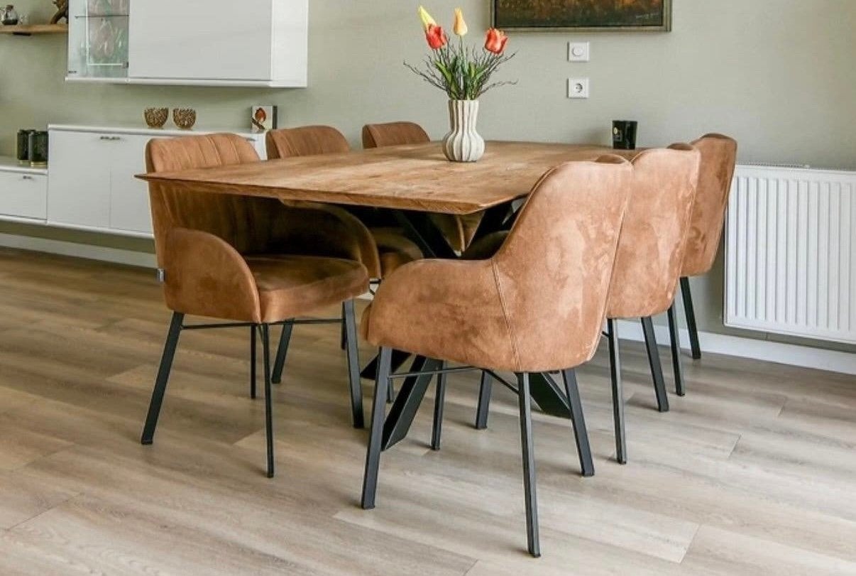 Eettafel 6-persoons Curves, recycled teak (excl stoelen), Ophalen, Gebruikt, Recycled teakhout, Teakhout