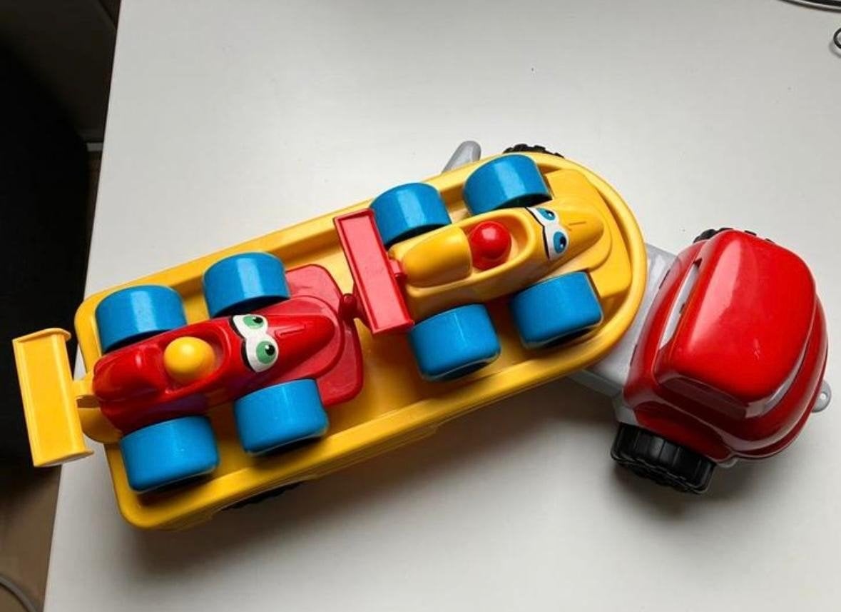 speelgoed vrachtauto met raceauto's auto's met aanhanger w, Ophalen of Verzenden, Gebruikt, Jongen of Meisje