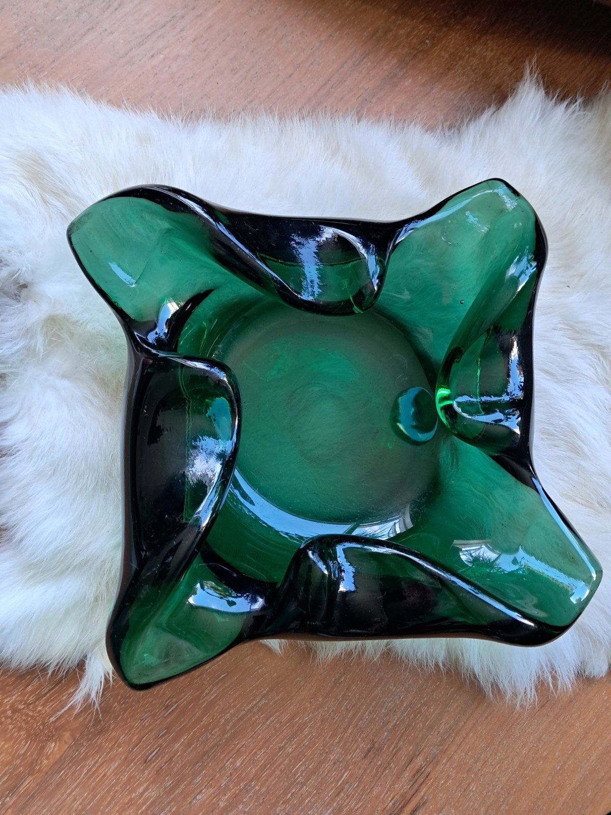 Vintage Groen Glazen Asbak/Schaal - Murano Stijl, Ophalen of Verzenden